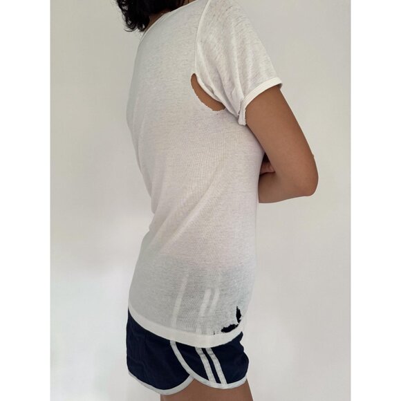 90s vintage distressed holes classic cotton short sleeved white blank tee shirt - Picture 7 of 10